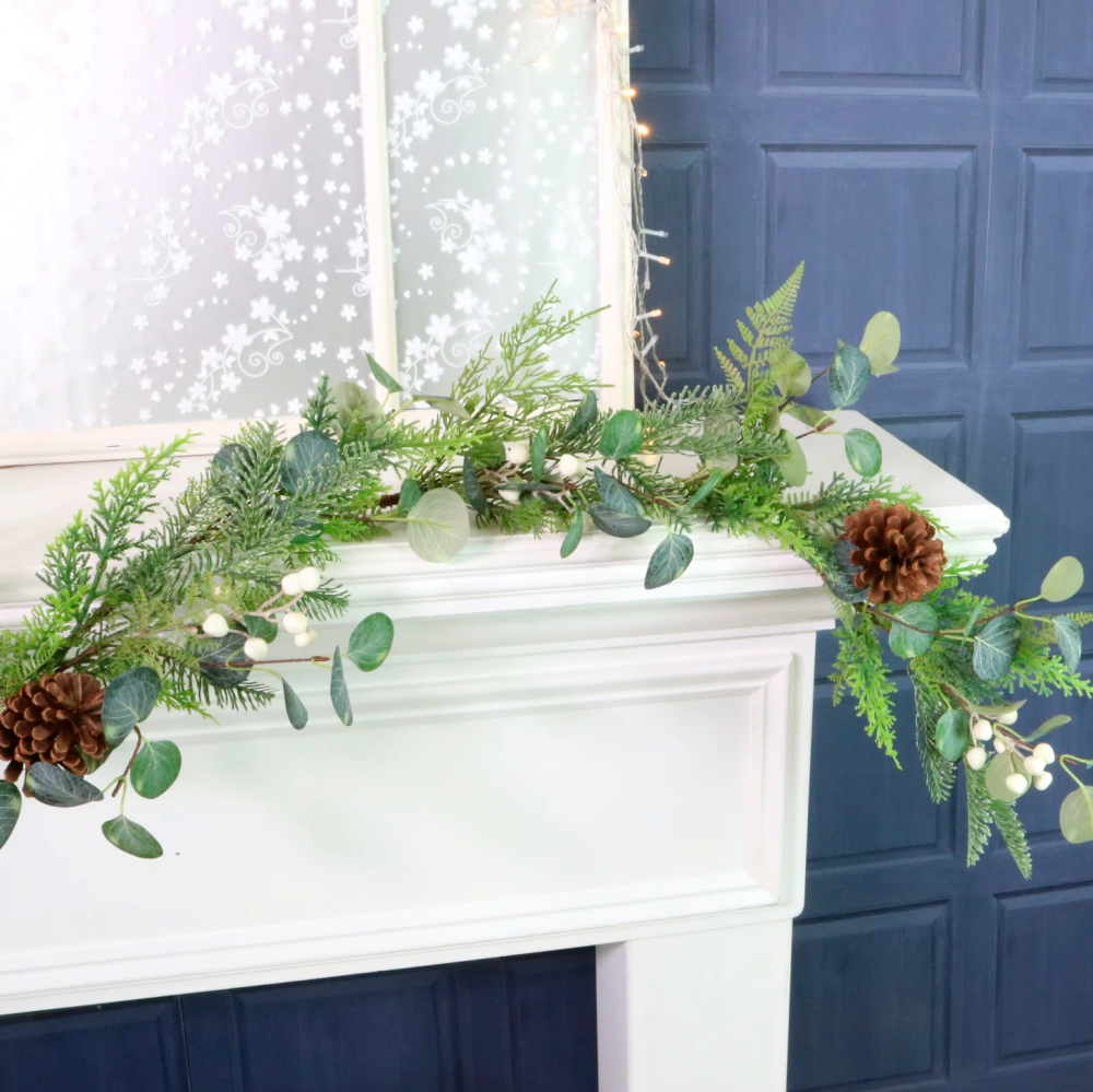 Pinecone, Eucalyptus, Pine & Berries Frosted Garland