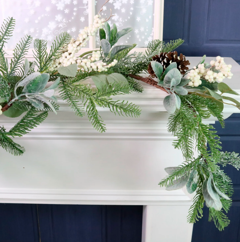 Pine & White Berries Lifelike Realistic Garland