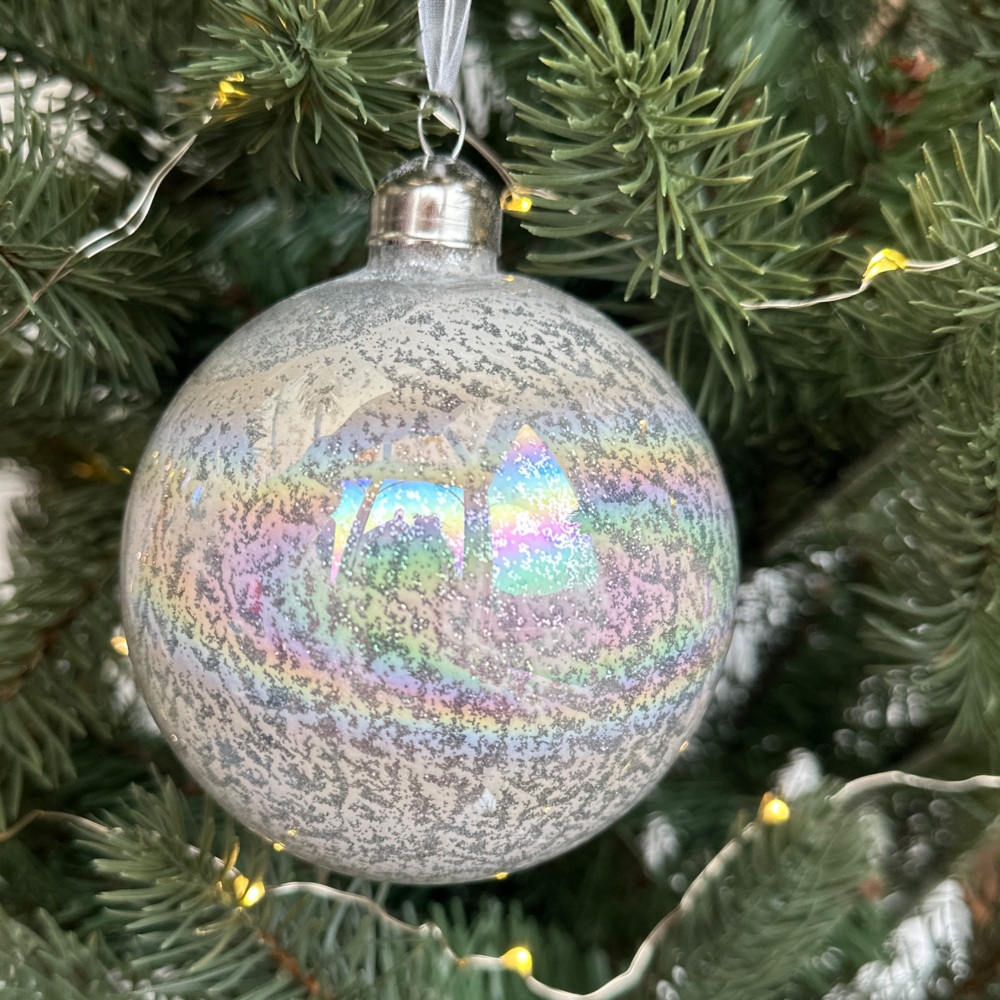 Large Iridescent Glitter Filled Glass Bauble Hanging Christmas Tree Decoration