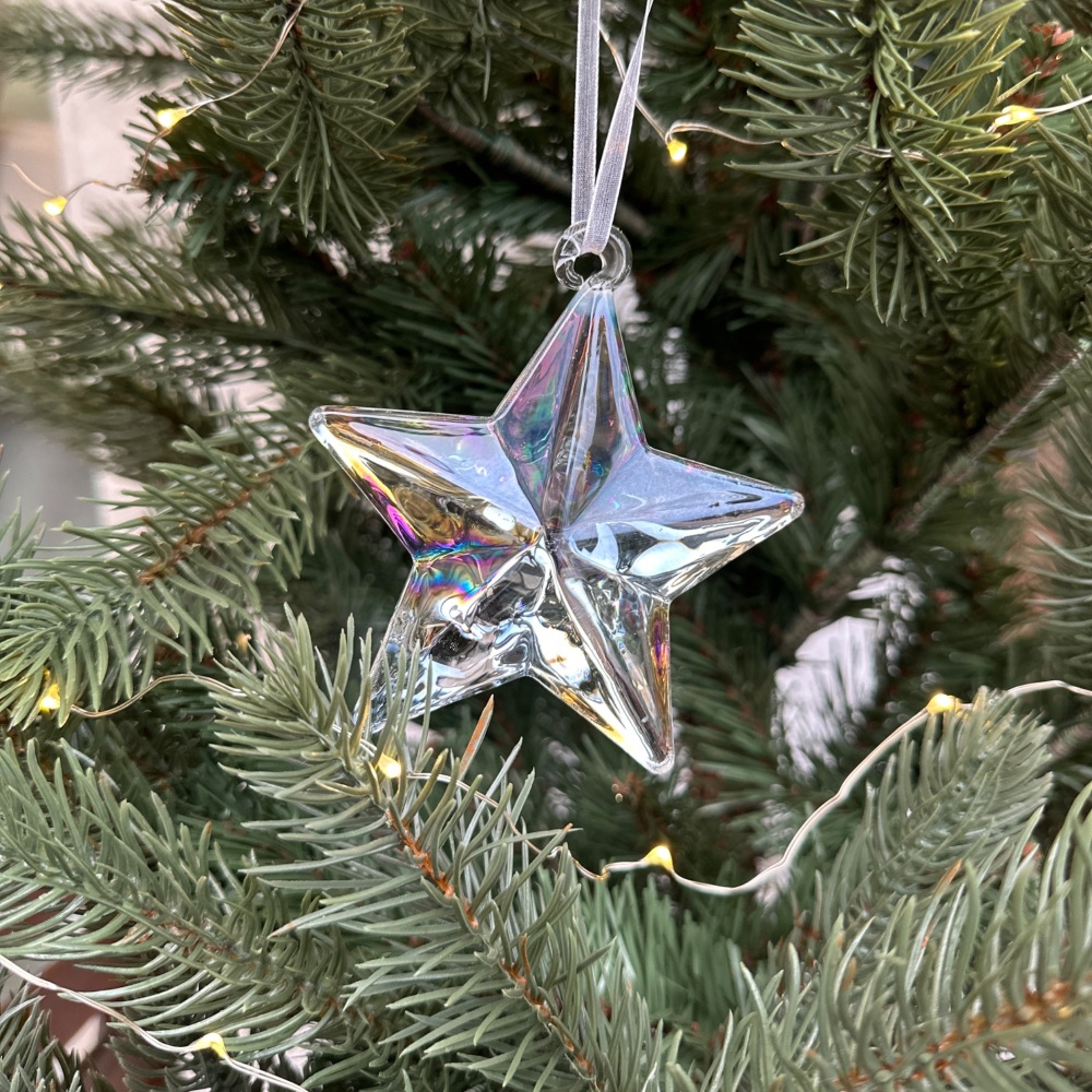 Iridescent Glass Star Hanging Christmas Tree Decoration