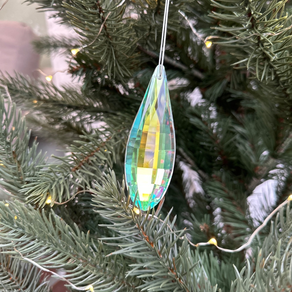 Iridescent Glass Drop Hanging Christmas Tree Decoration