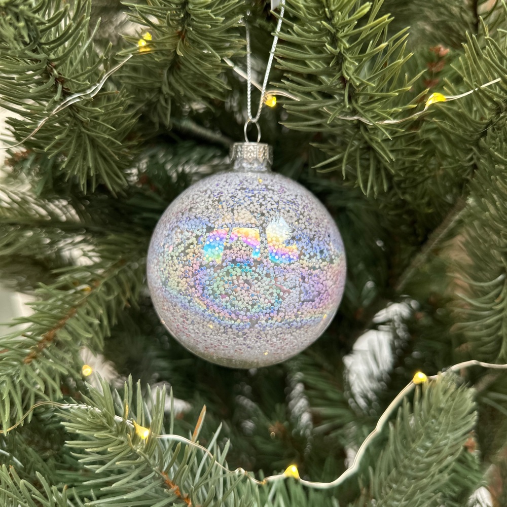 Iridescent Glitter Filled Glass Hanging Christmas Tree Decoration
