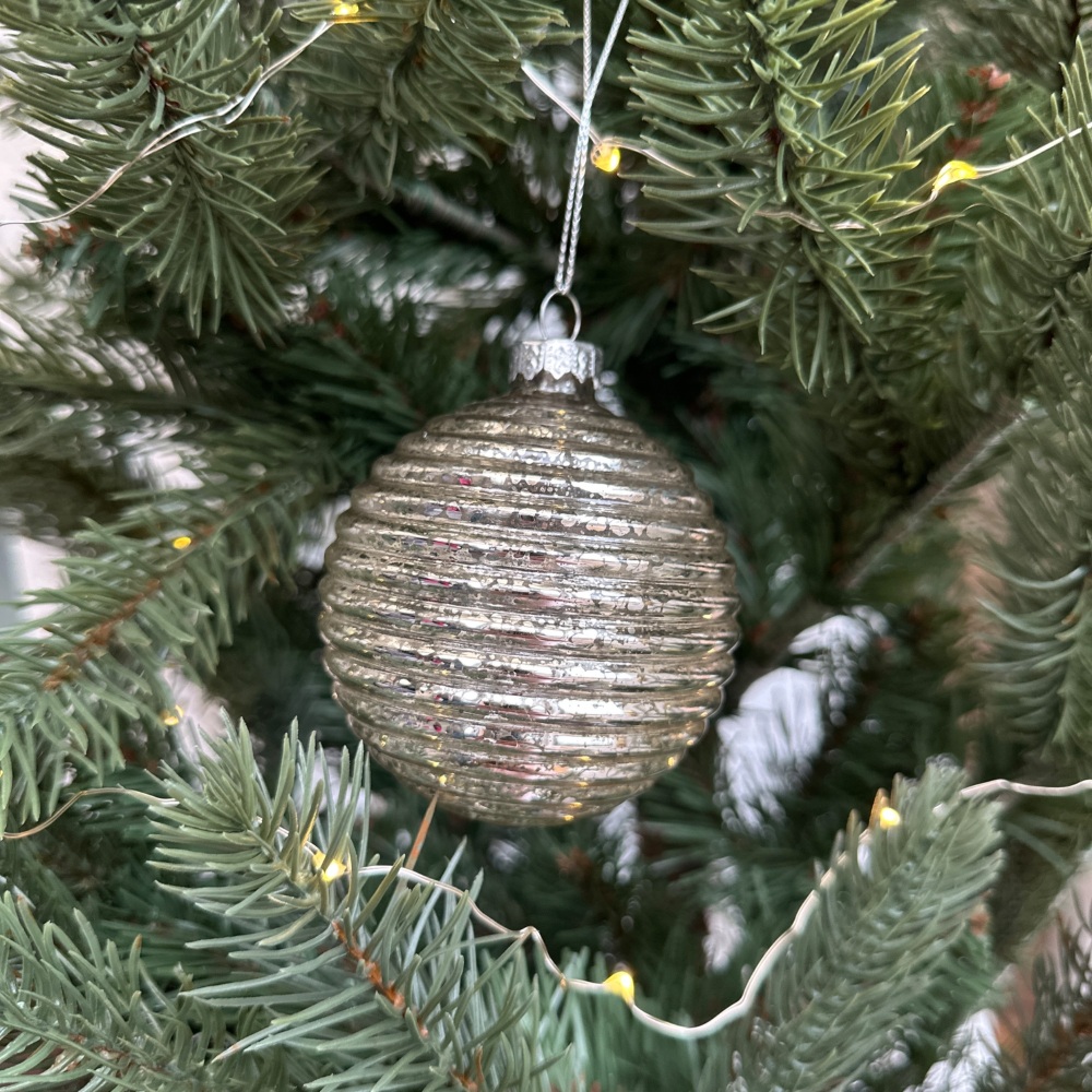 Silver Mottled Glass Hanging Christmas Tree Decoration