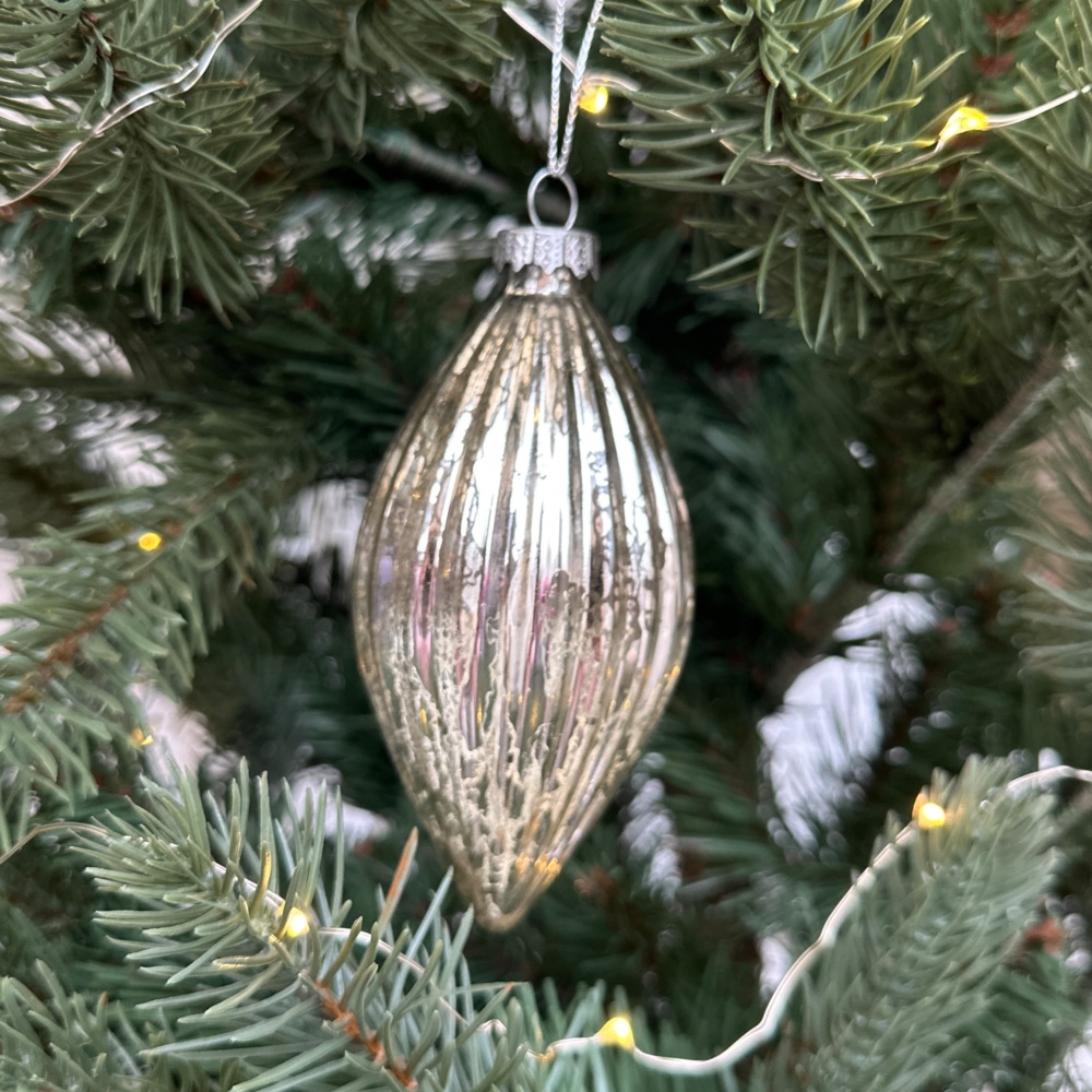 Silver Mottled Teardrop Glass Hanging Christmas Tree Decoration