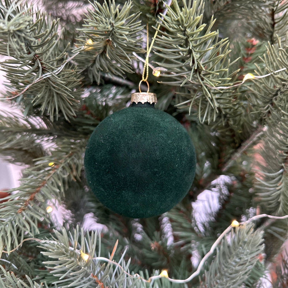 Green Flocked Glass Hanging Christmas Tree Decoration