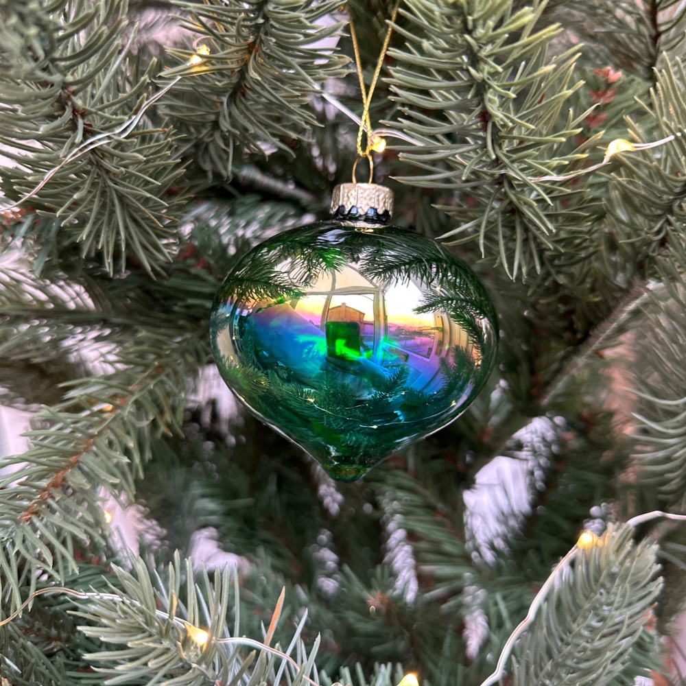 Green Iridescent Onion Glass Hanging Christmas Tree Decoration