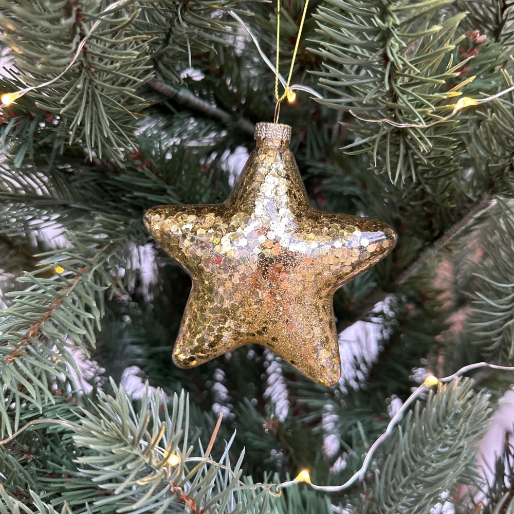 Glass Glittery Star bauble in Silver or Gold