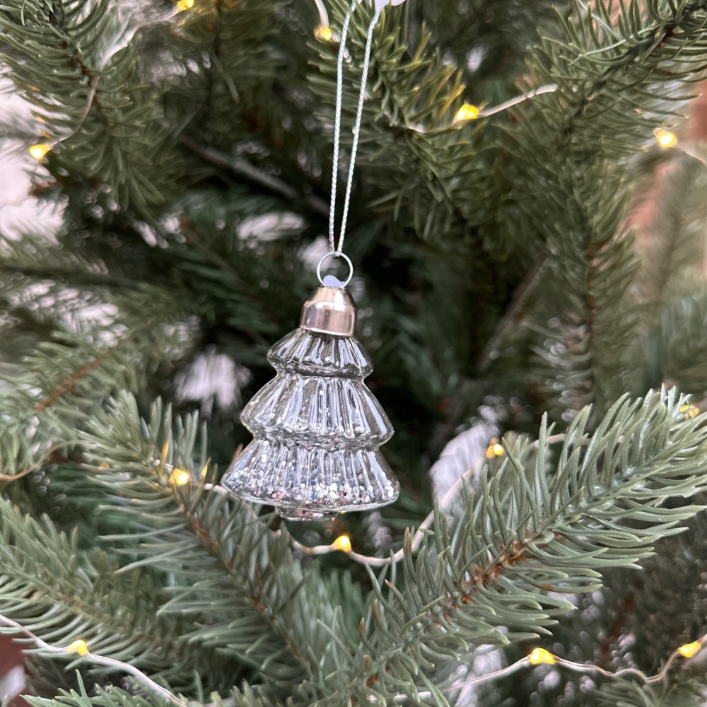 Glass Tree Bauble with Silver or Gold Confetti