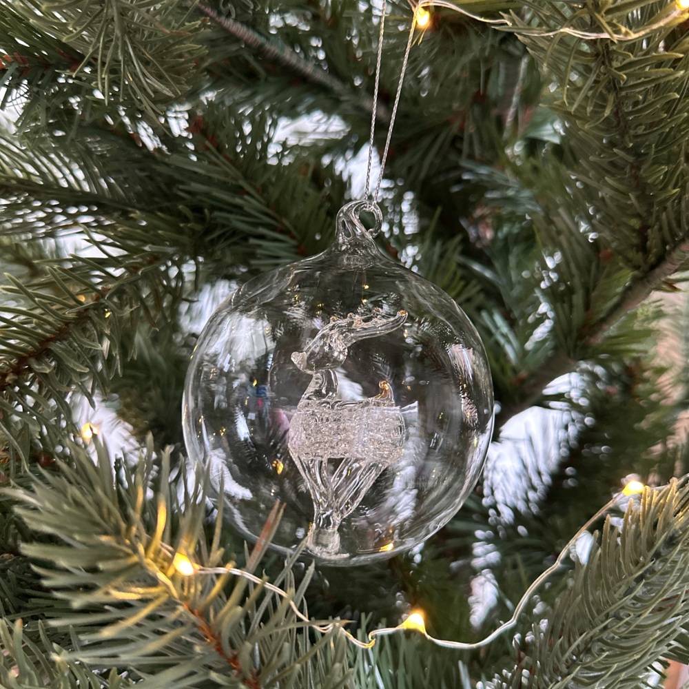 Glass Bauble with Glass Deer Inside