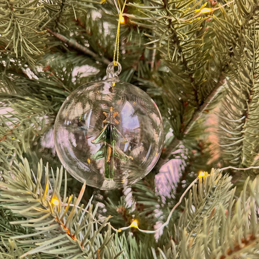 Glass Bauble with Green Glass Tree Inside