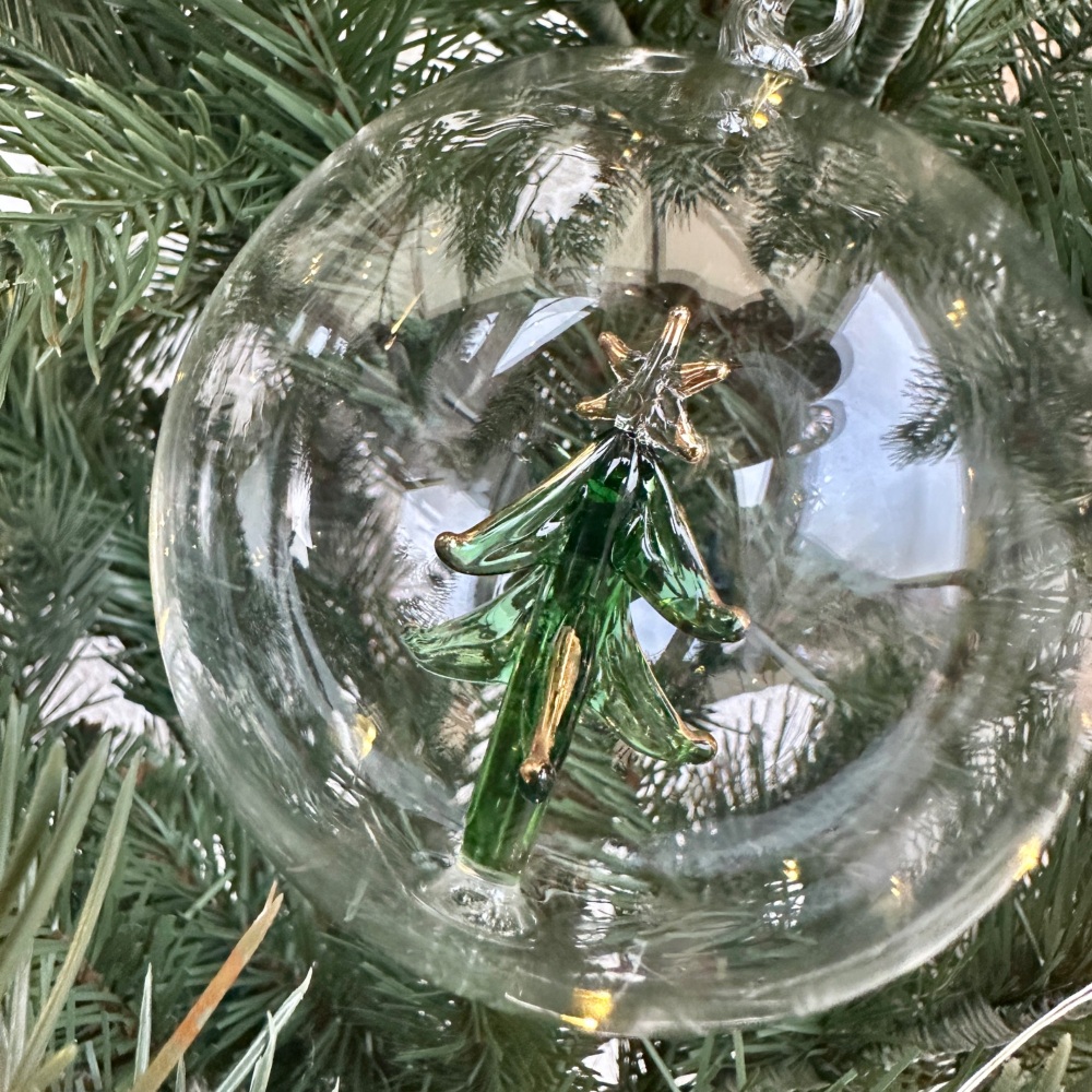Glass Bauble with Green Glass Tree Inside