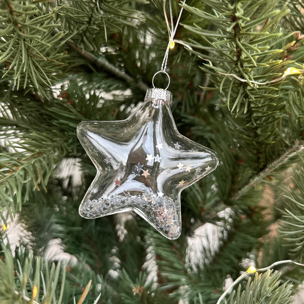 Glass Star Bauble with Silver Star Confetti