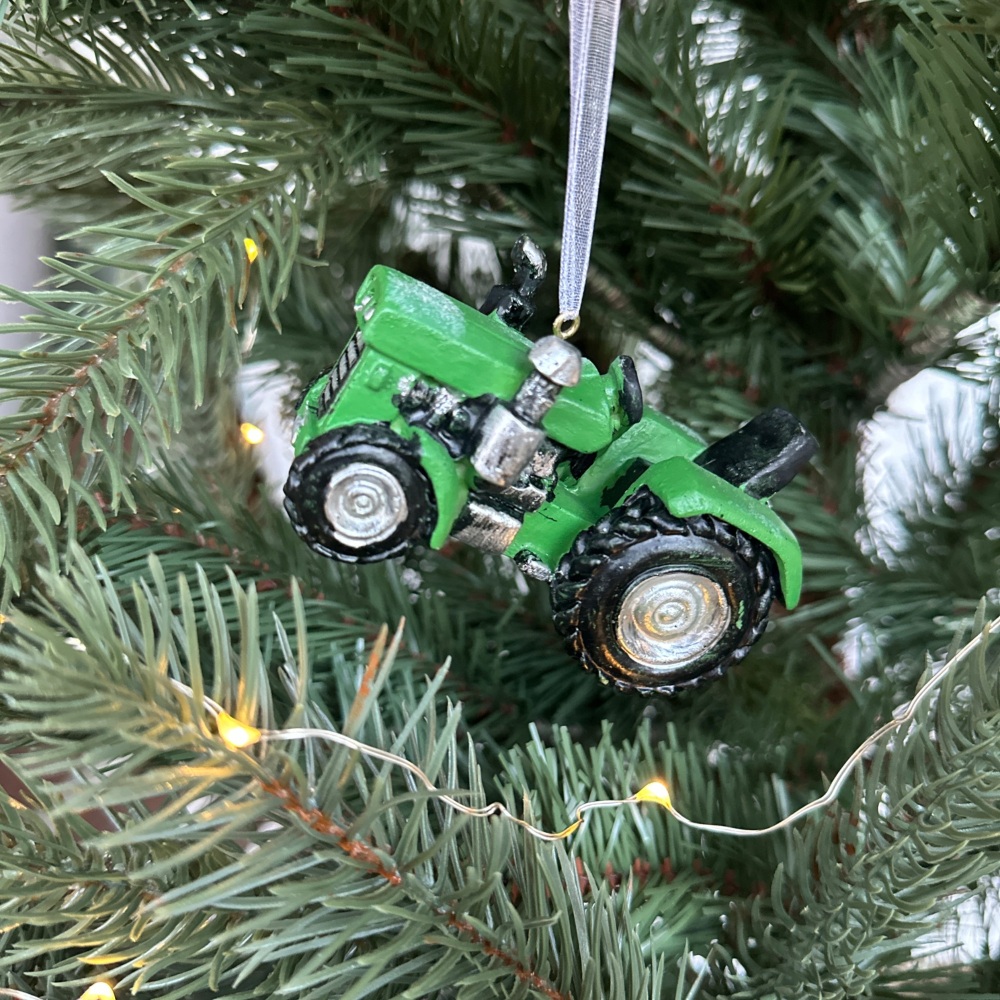 Red or Green Tractor Christmas Tree Decoration