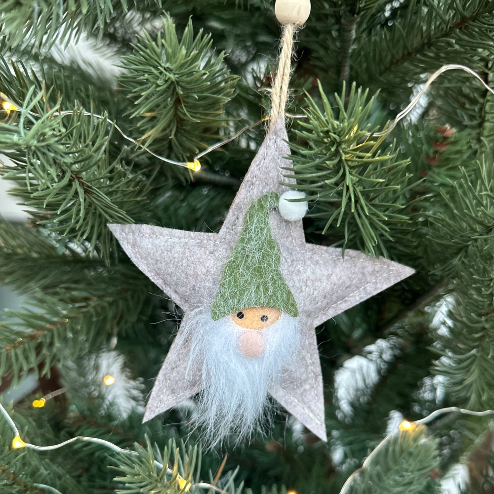 Gonk Star Fabric Hanging Christmas Decoration | Sage Green or Grey