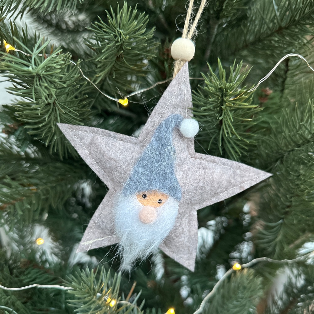 Gonk Star Fabric Hanging Christmas Decoration | Sage Green or Grey