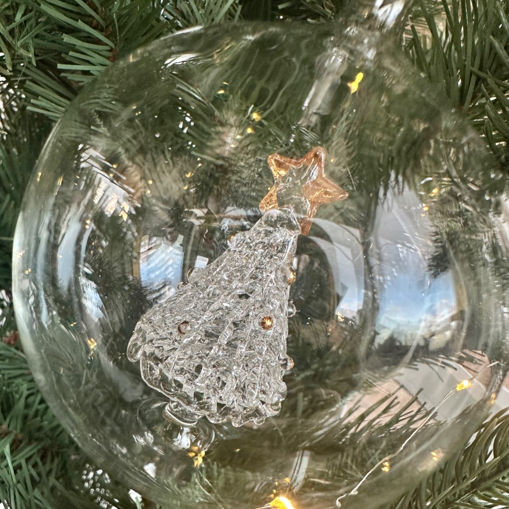 Gold Star Glass Tree in a Glass Bauble Decoration