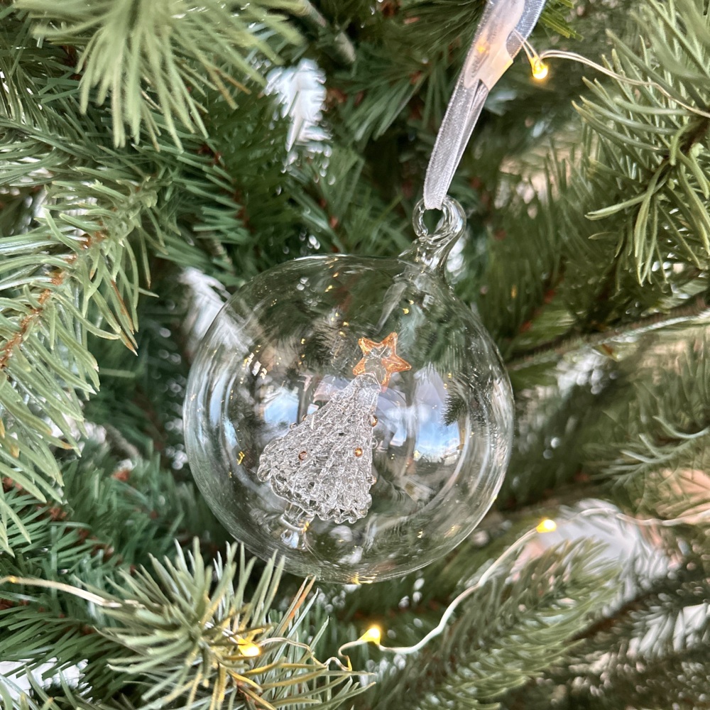 Gold Star Glass Tree in a Glass Bauble Decoration