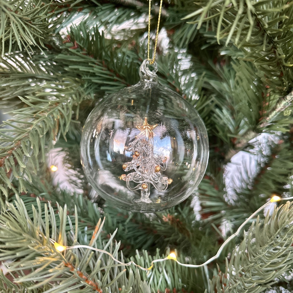 Gold Glass Tree in a Glass Bauble Decoration
