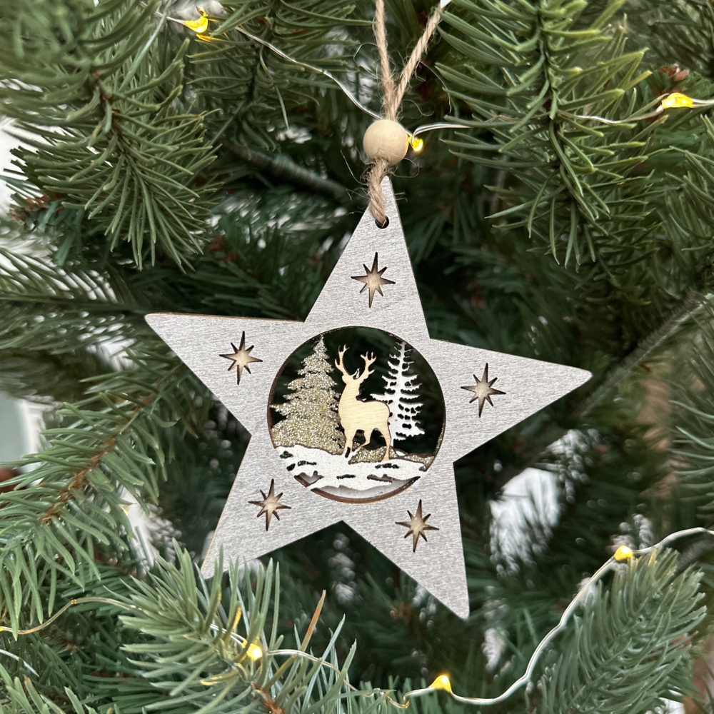 Glittery Star Scene - Grey/Silver - Hanging Decoration | Various Choice