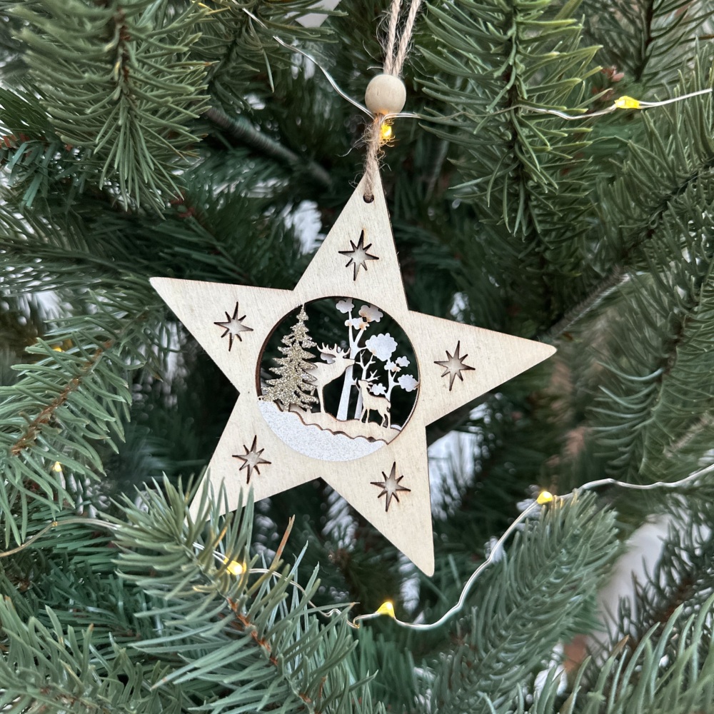 Glittery Star Scene - Grey/Silver - Hanging Decoration | Various Choice