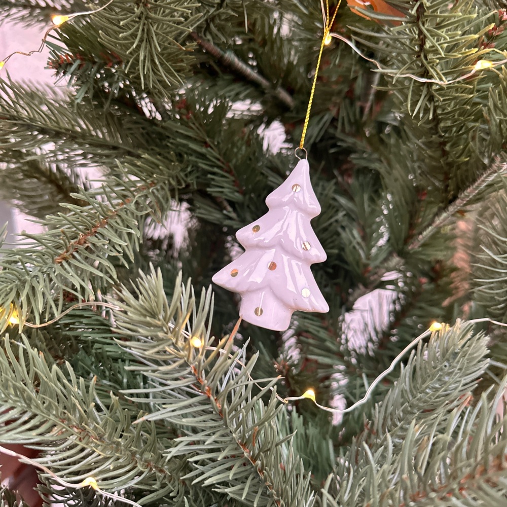 White Ceramic & Gold Christmas Tree Hanging Decoration