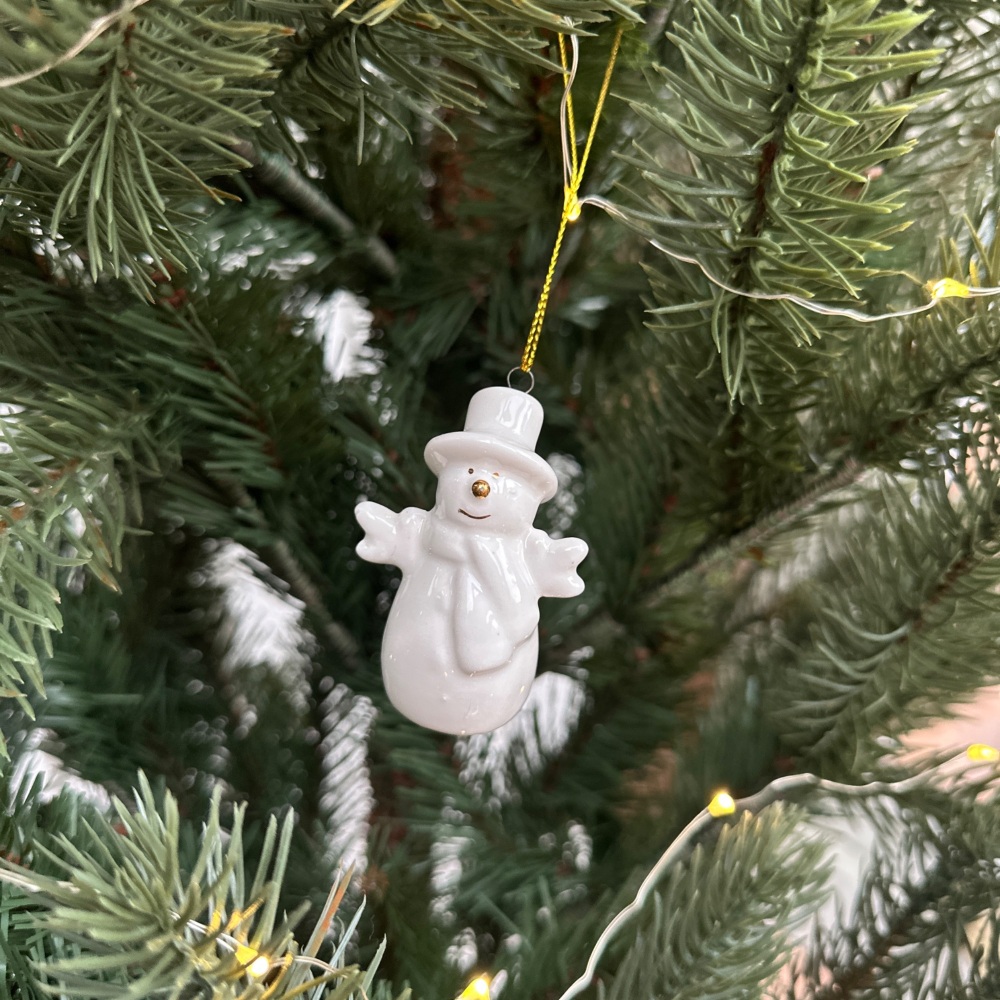 White Ceramic & Gold Snowman Hanging Decoration