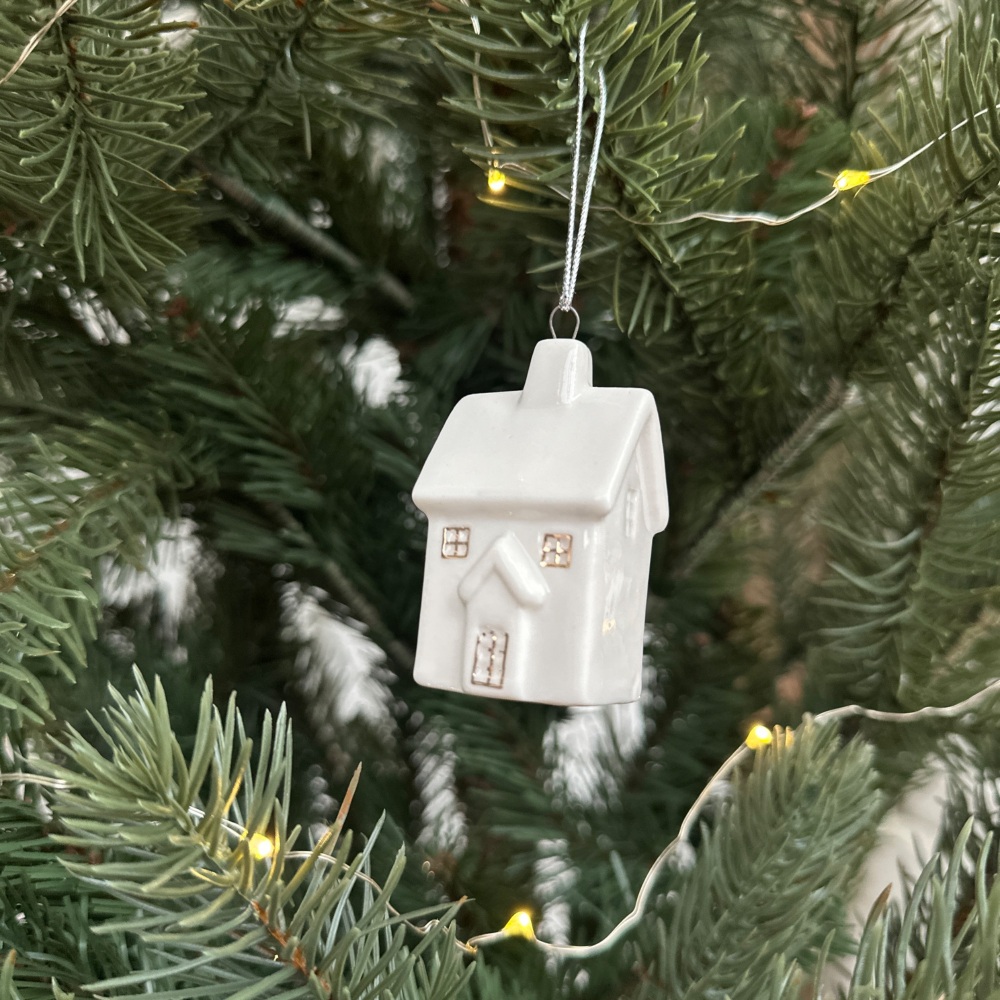 White Ceramic & Gold House Hanging Decoration