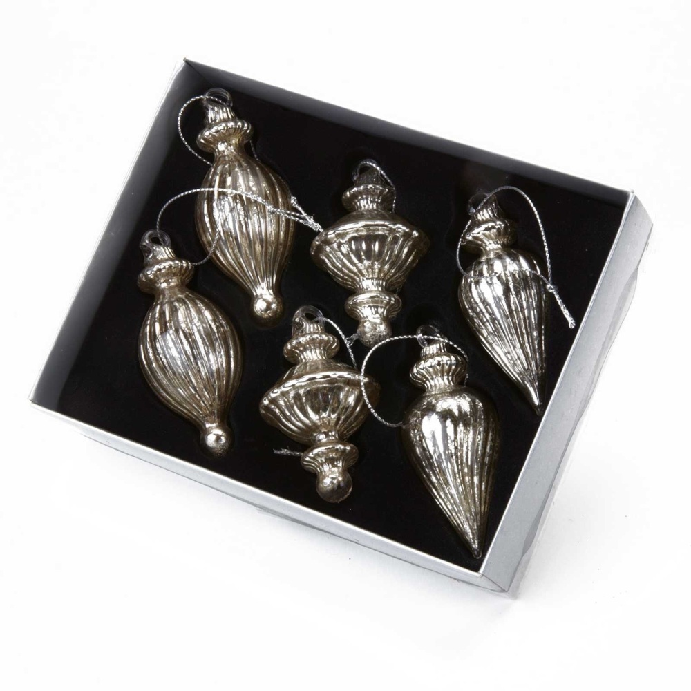 Silver Antiqued Mottled Glass Hanging Decoration Set