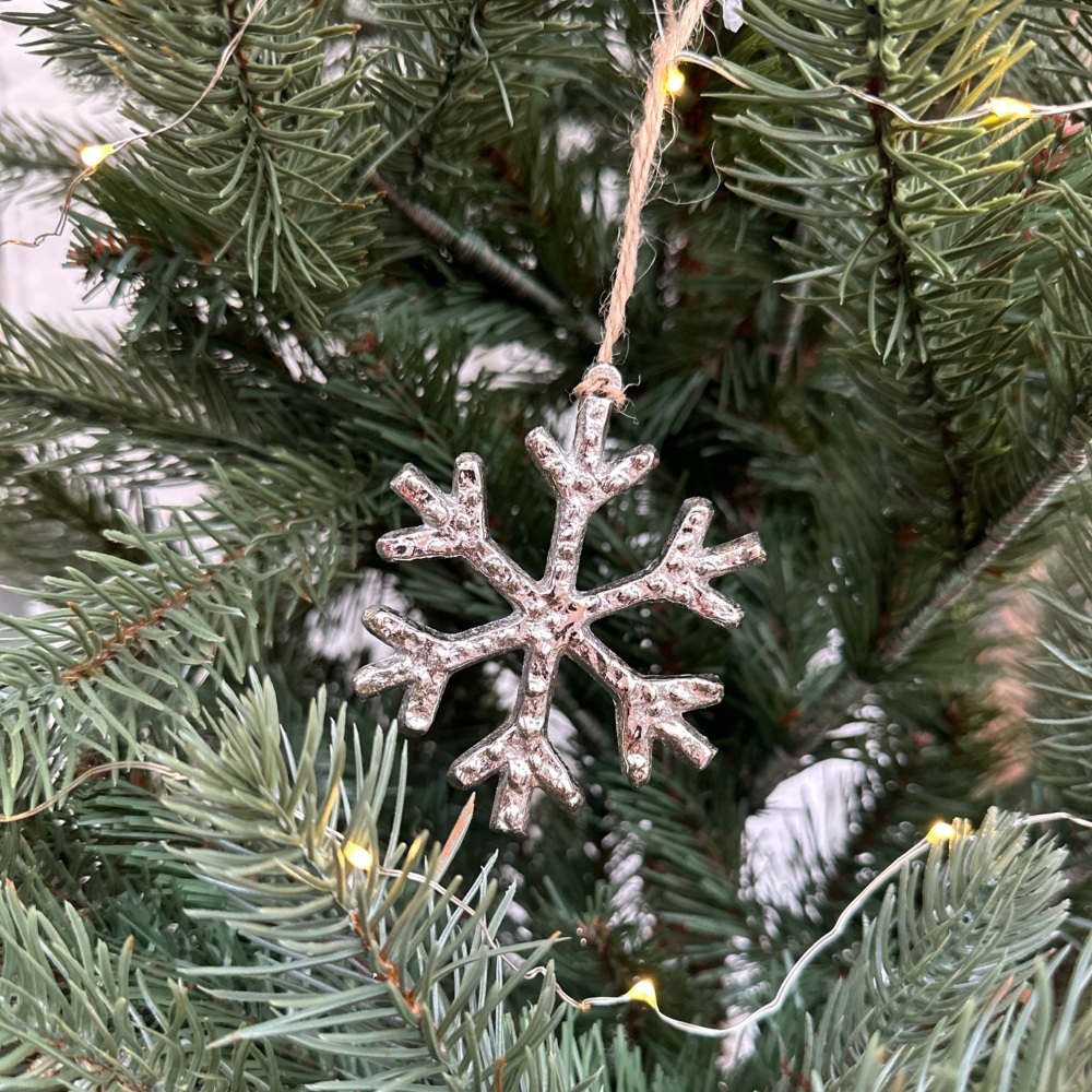 Silver Metal Snowflake Hanging Christmas Tree Decoration