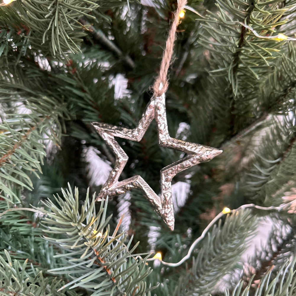 Silver Metal Star Hanging Christmas Tree Decoration