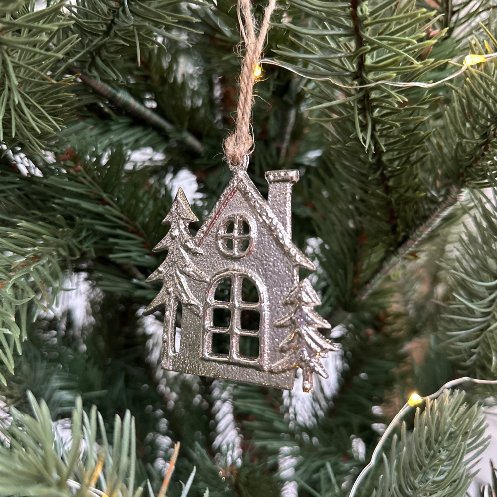 Silver Metal House Hanging Christmas Tree Decoration