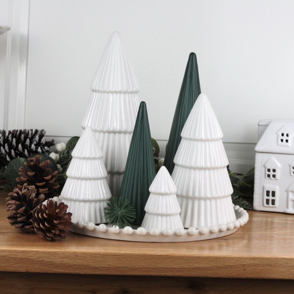 Ceramic Ribbed White Tree Decoration Large