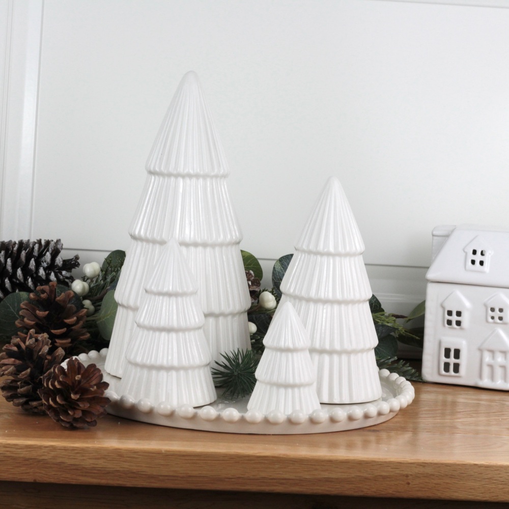 Ceramic Ribbed White Tree Decoration Medium