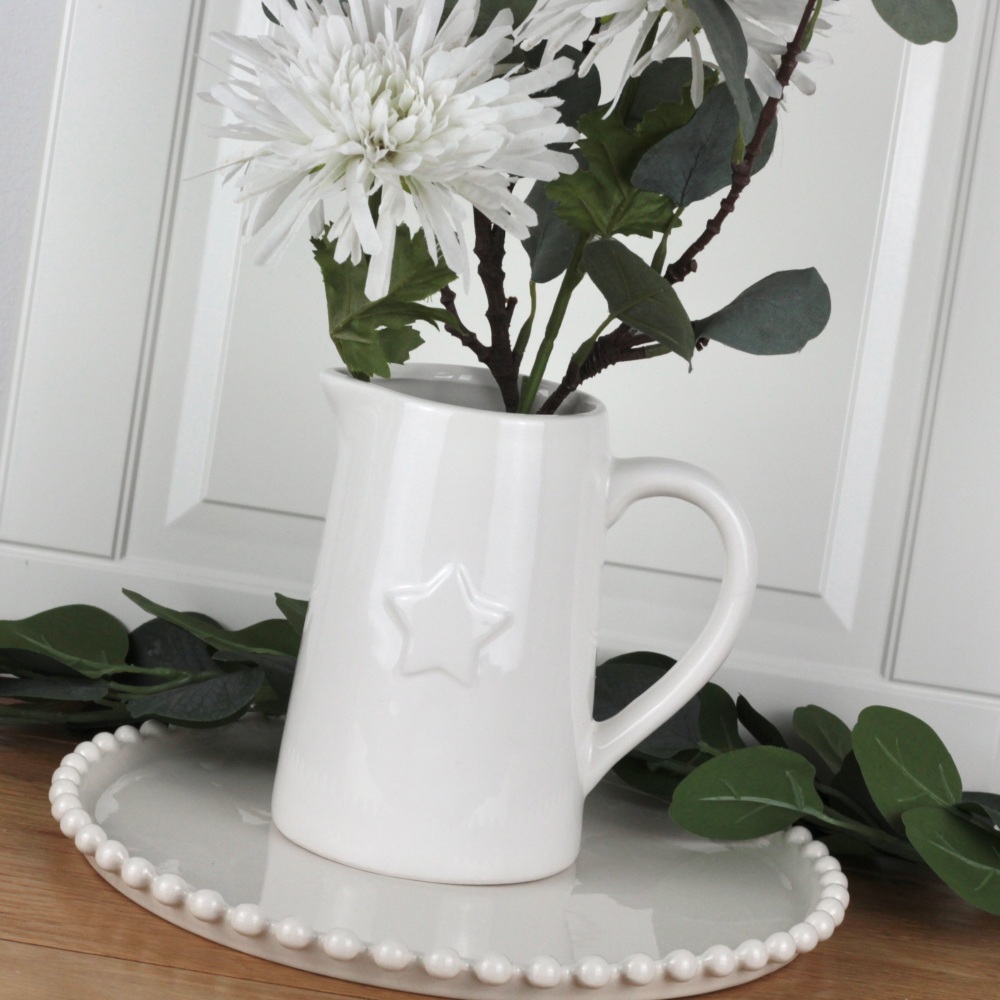 White Ceramic Star Jug Large