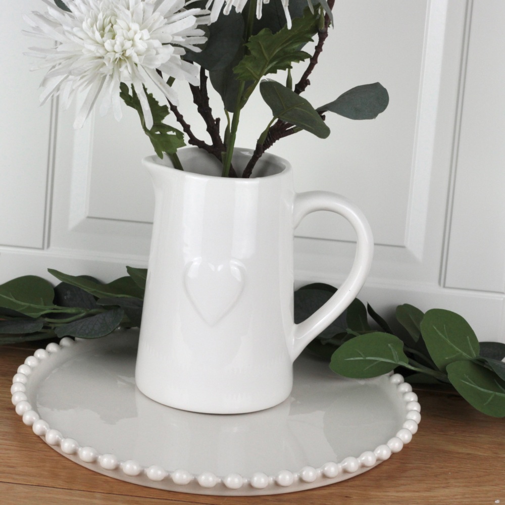 White Ceramic Heart Jug Large