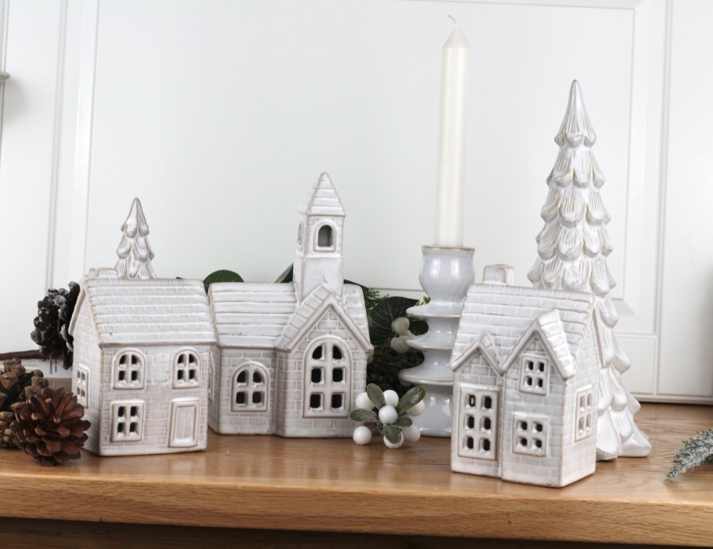 Rustic Ceramic House LED Decoration and Candle Holder | Various Size Choice