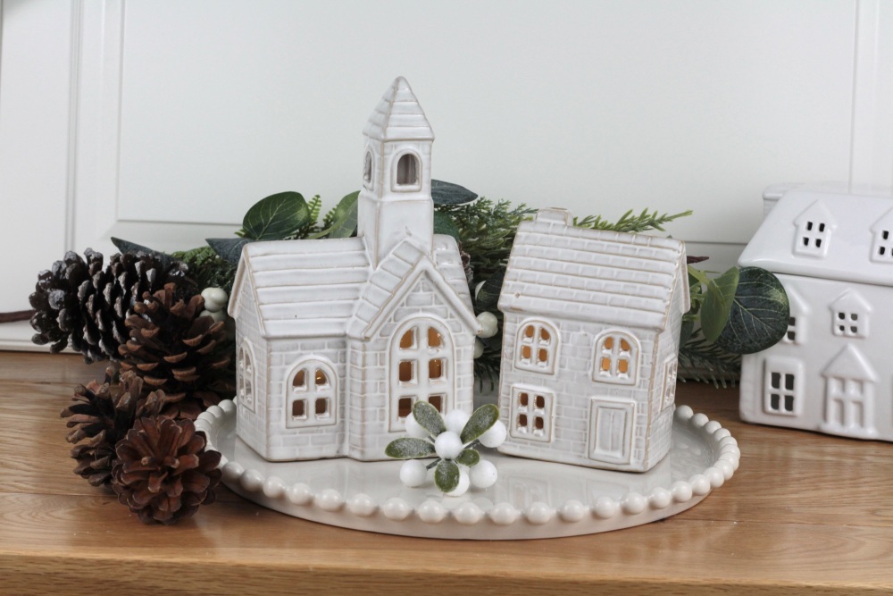 Rustic Ceramic House LED Decoration and Candle Holder | Various Size Choice