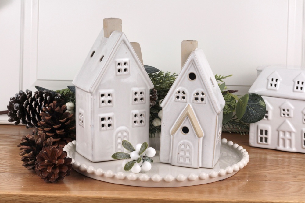 Rustic Ceramic House LED Decoration and Candle Holder | Various Size Choice