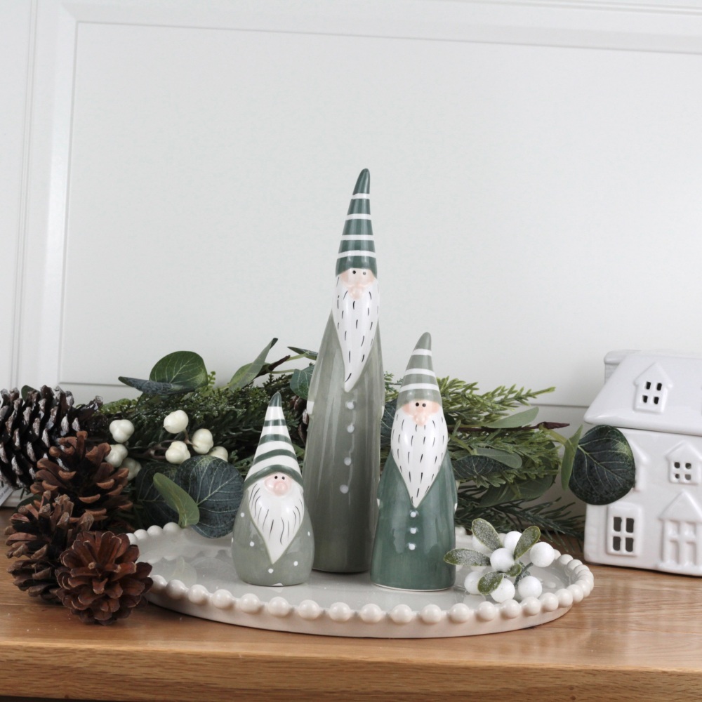 Green Ceramic Santa/Gonk Decorations | Various Size Choice