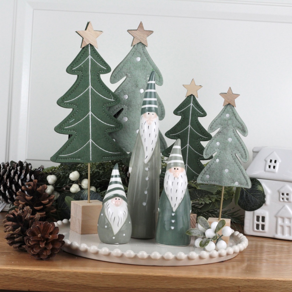 Green Ceramic Santa/Gonk Decorations | Various Size Choice