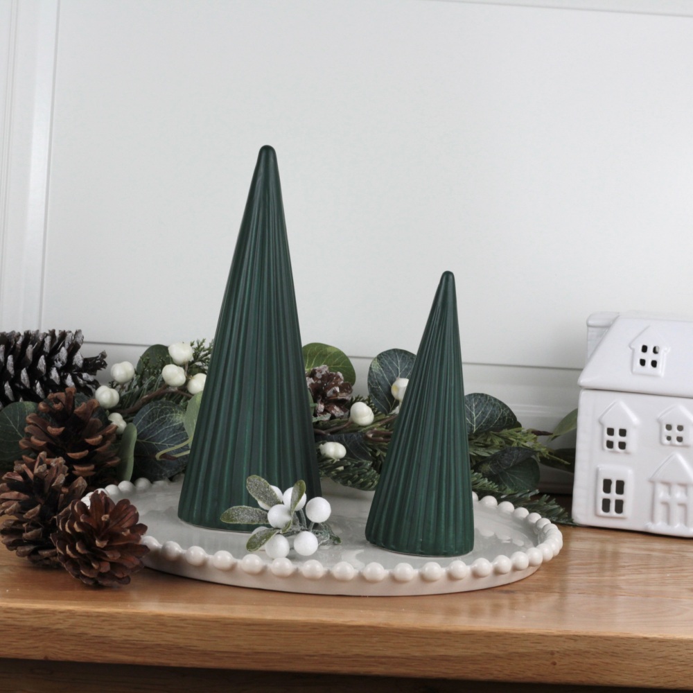 Green Ceramic Cone Tree Decorations | Various Size Choice