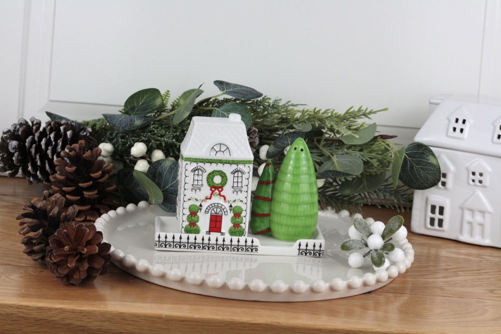 Ceramic House and Trees Salt and Pepper Shakers