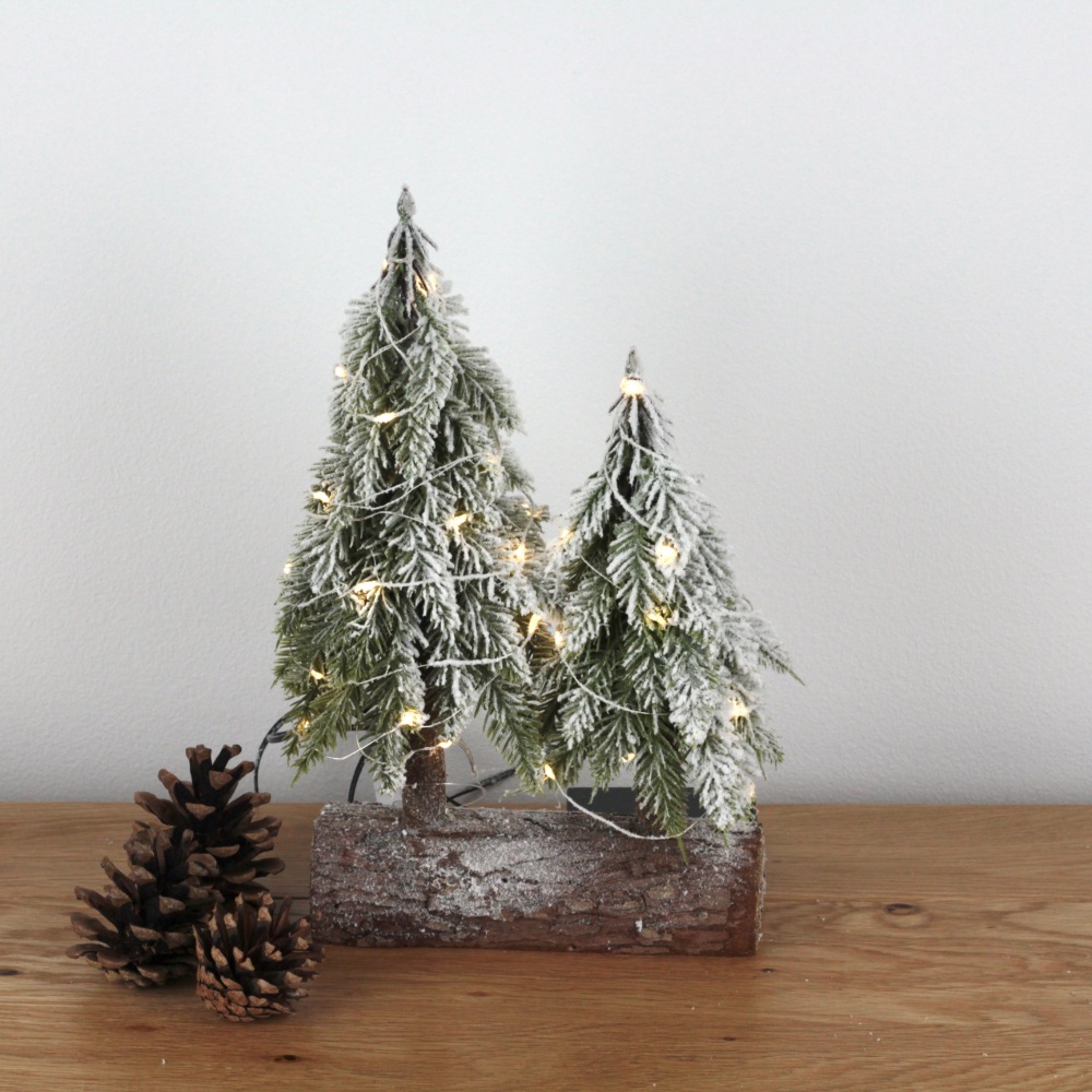 LED Trees on wooden log