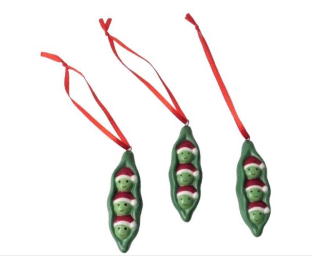 Ceramic Peas in a Pod Christmas Tree Decoration