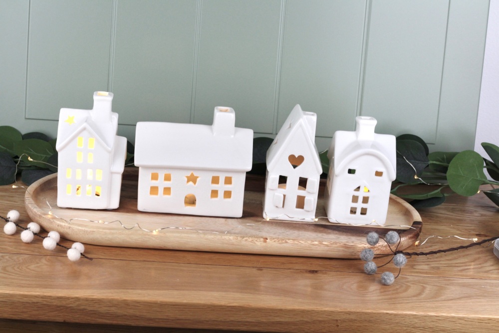 Tall Ceramic House Decoration with LED Light