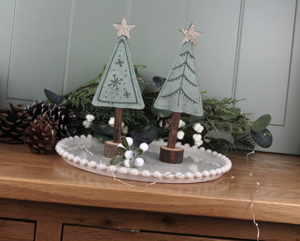 Sage Green Felt & Wood Tree Decorations | Various Choice