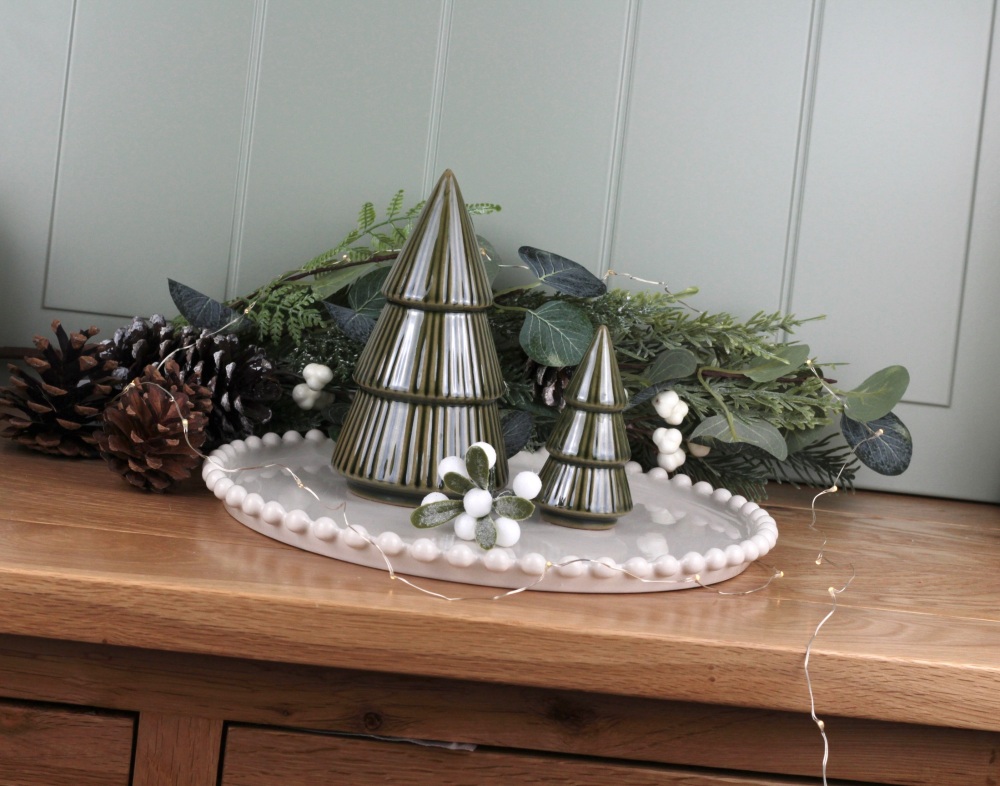 Ceramic Green Ribbed Tree Decoration Small