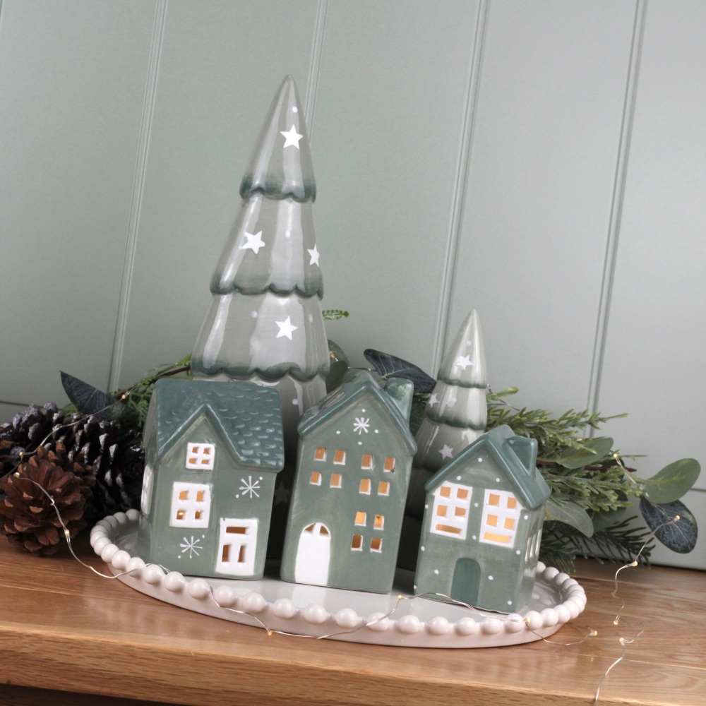 Green Star Ceramic Tree Decorations | Various Size Choice