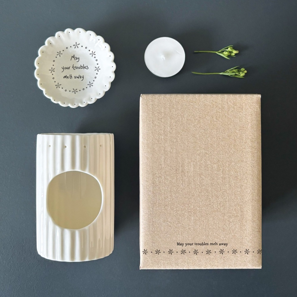 May all your troubles melt away porcelain wax/oil burner | East of India