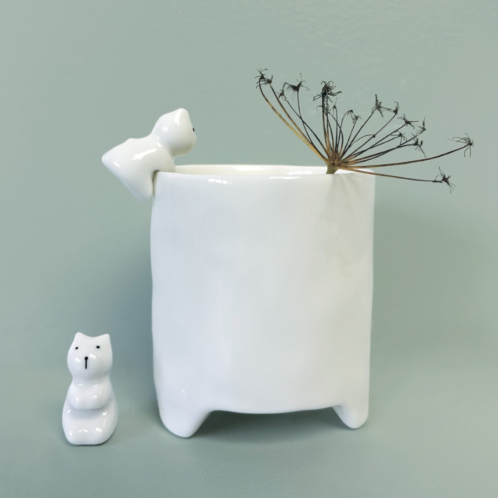 Porcelain Cat Hanging Bowl/Dish/Planter Charm | East of India